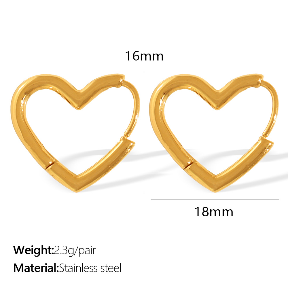 1 Pair Simple Series Classic Heart Titanium Steel  Gold Color Women's Hoop Earrings h5 