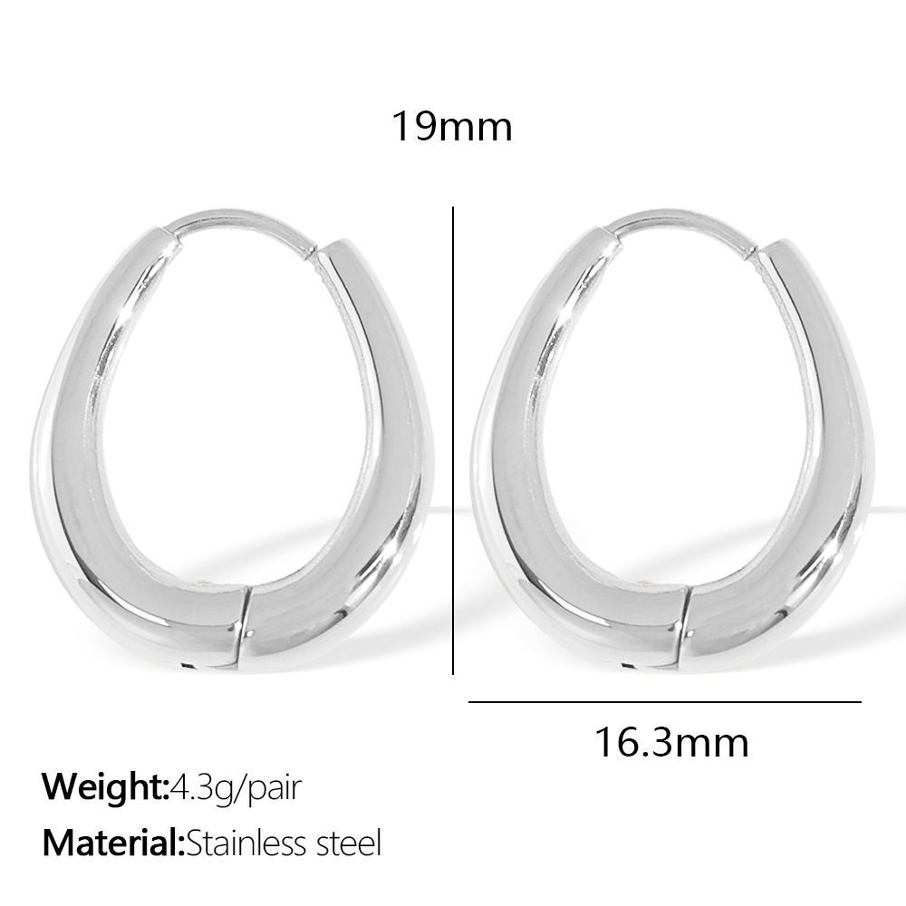 1 Pair Simple Series Classic Oval Titanium Steel  Gold Color Women's Hoop Earrings h5 