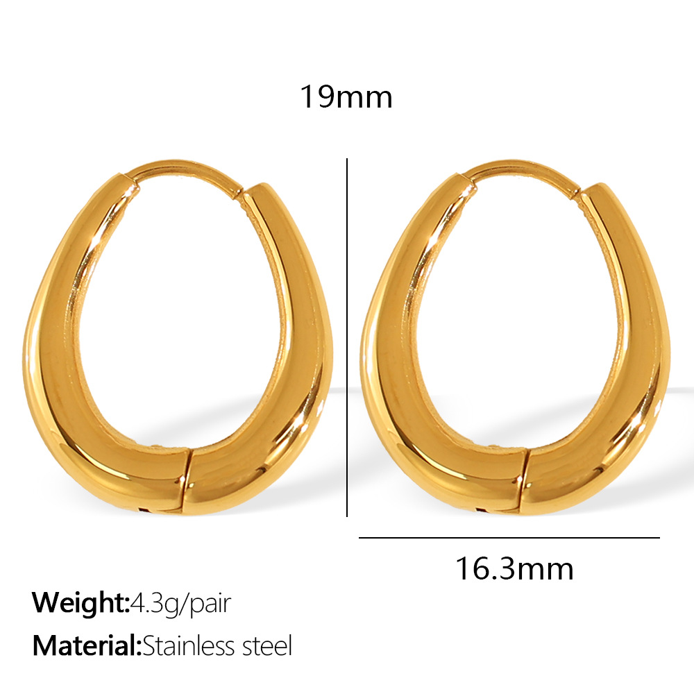 1 Pair Simple Series Classic Oval Titanium Steel  Gold Color Women's Hoop Earrings h5 