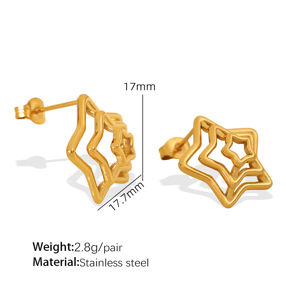 1 Pair Luxurious Series Retro Geometric Titanium Steel  Gold Color Women's Stud Earrings h5 