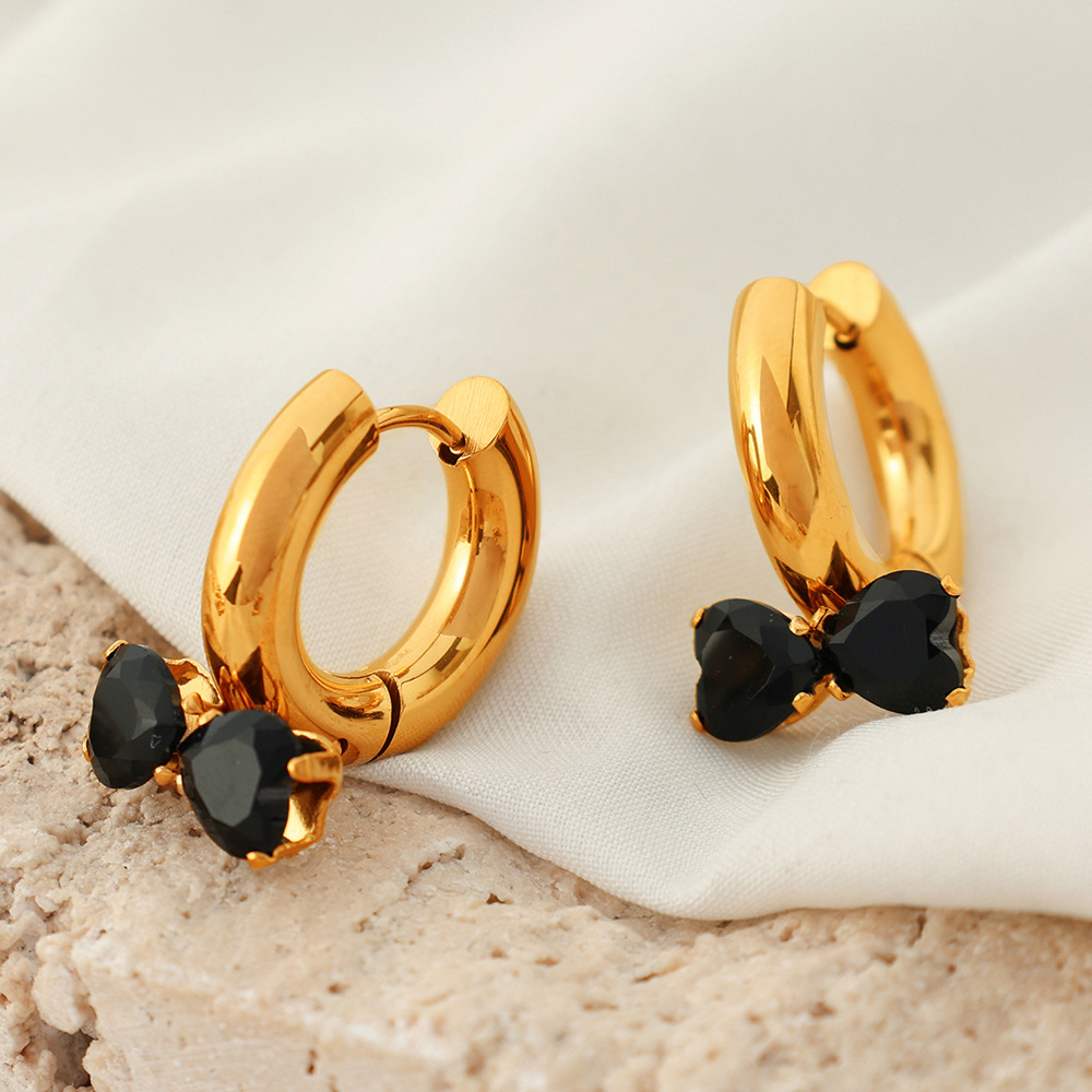 1 Pair Romantic Series Sweet Bowknot Stainless Steel  Gold Color Zircon Women's Drop Earrings h5 