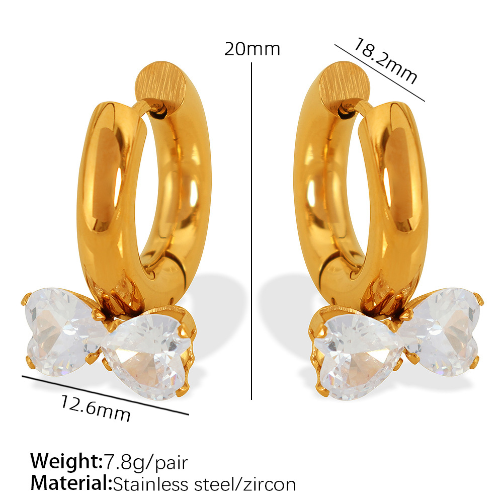 1 Pair Romantic Series Sweet Bowknot Stainless Steel  Gold Color Zircon Women's Drop Earrings h5 