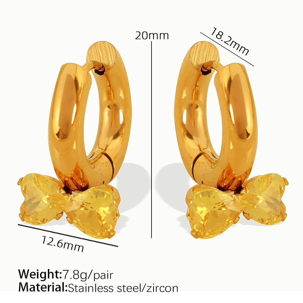 1 Pair Romantic Series Sweet Bowknot Stainless Steel  Gold Color Zircon Women's Drop Earrings h5 