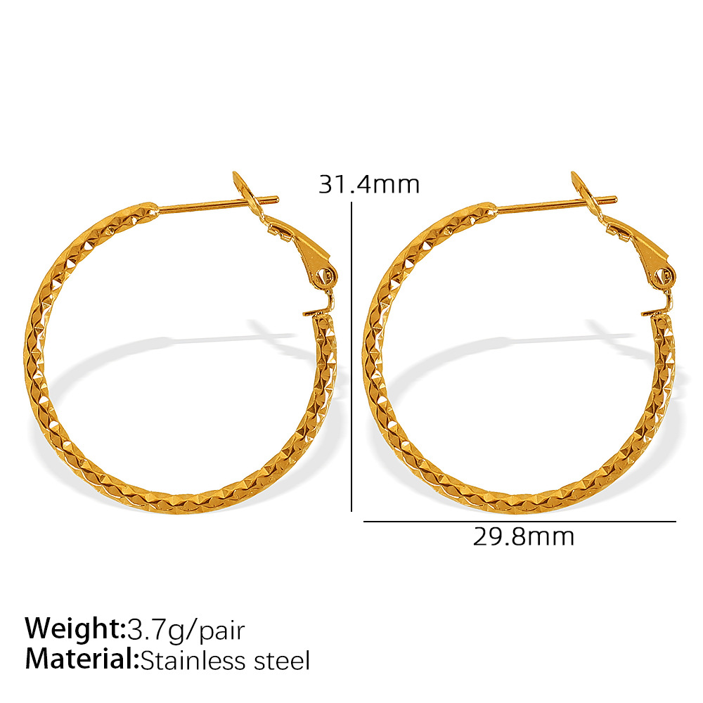 1 Pair Simple Series Classic Solid Color Stainless Steel  Gold Color Women's Hoop Earrings h5 