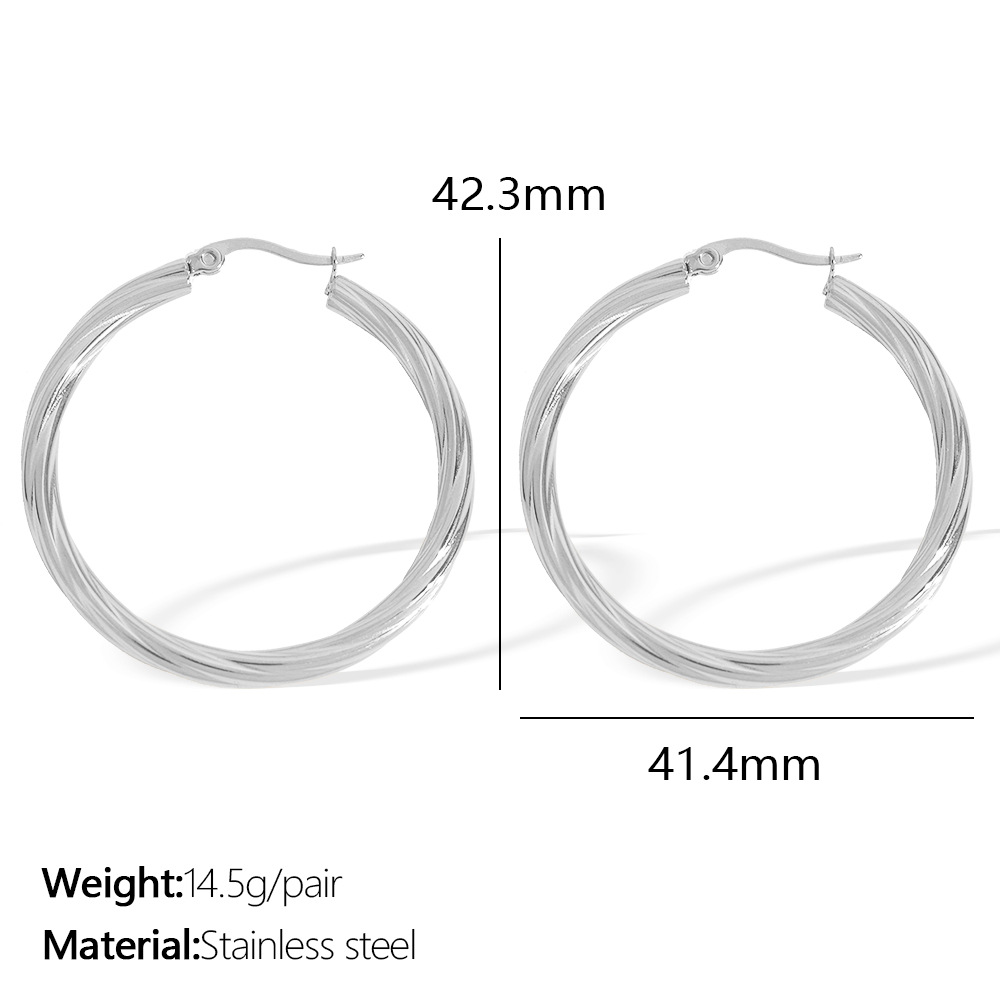 1 Pair Classic Series Elegant Daily Round Titanium Steel  Gold Color Women's Hoop Earrings h5 