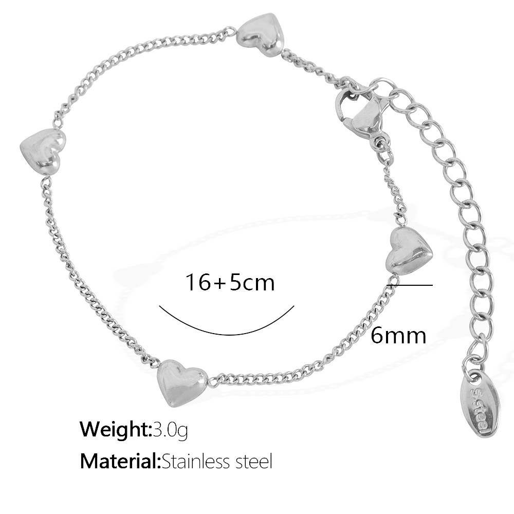 1 Piece Romantic Series Classic Heart Titanium Steel  Gold Color Women's Charm Bracelets h5 