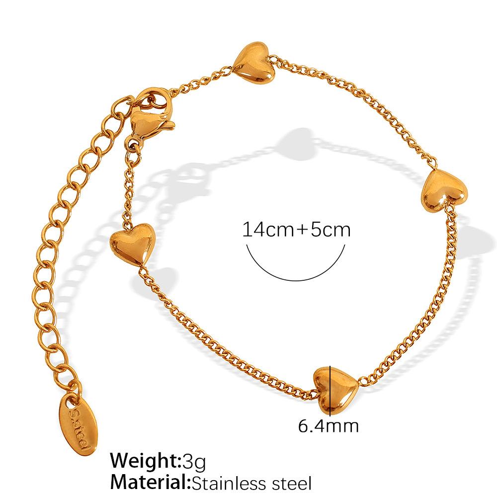 1 Piece Romantic Series Classic Heart Titanium Steel  Gold Color Women's Charm Bracelets h5 