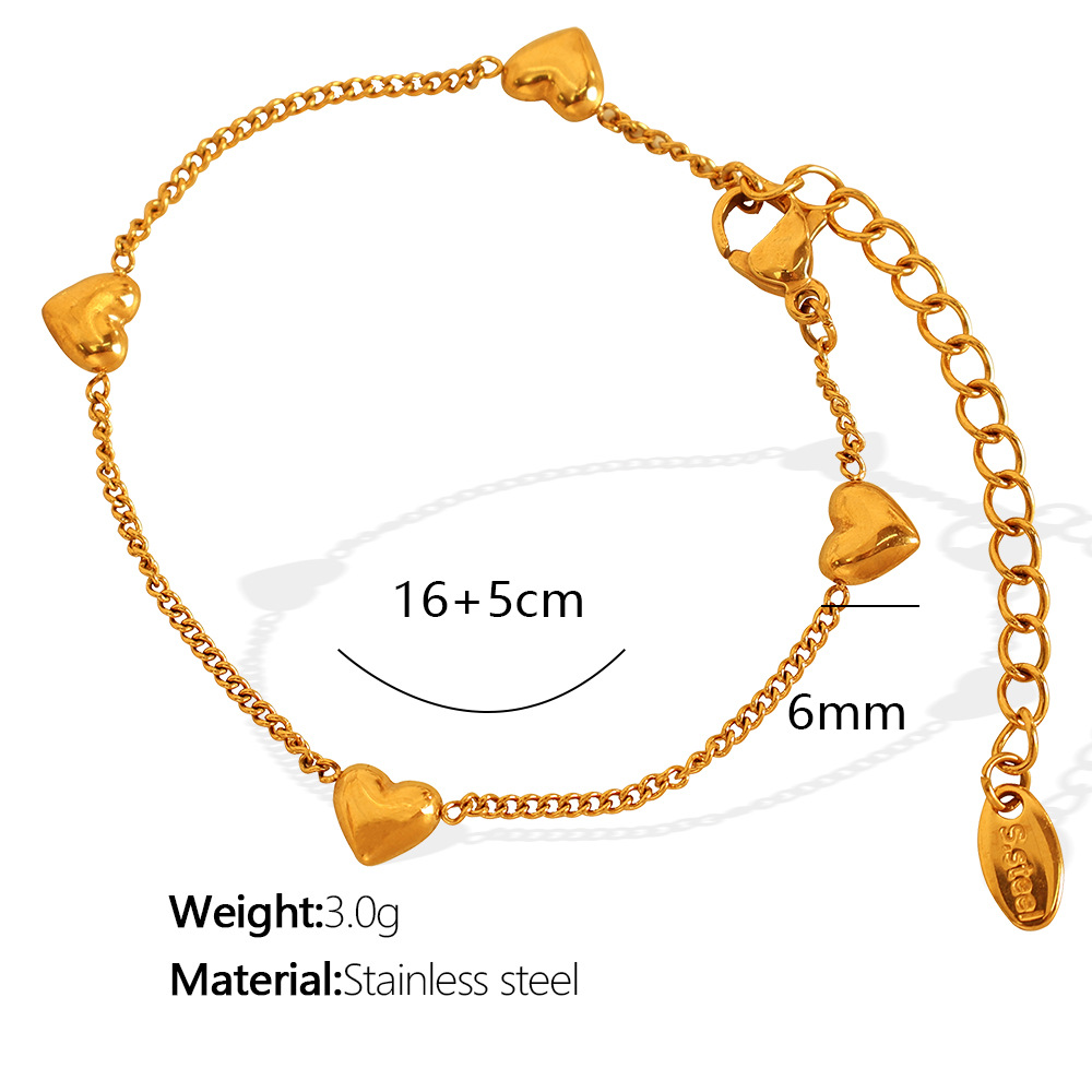 1 Piece Romantic Series Classic Heart Titanium Steel  Gold Color Women's Charm Bracelets h5 