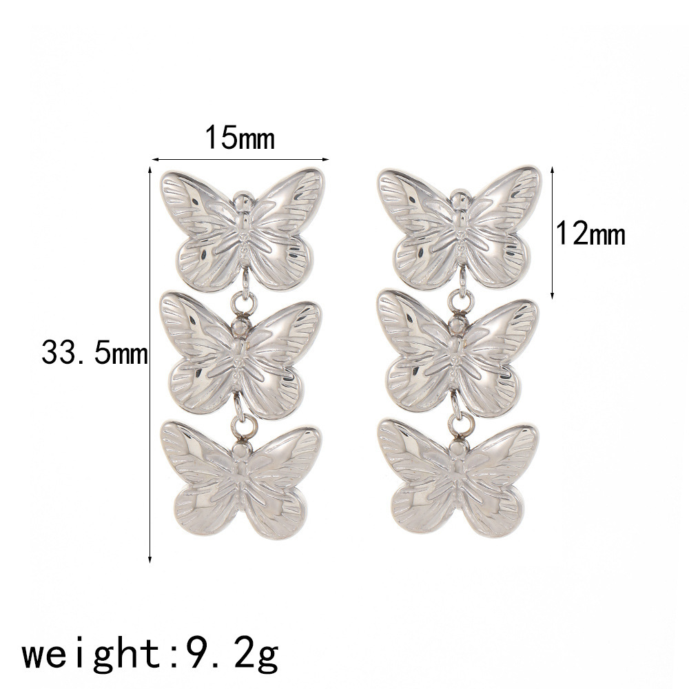 1 Paar schicke Schmetterlings-Ohrringe aus Edelstahl mit 18 Karat Goldbeschichtung für Damen h5 