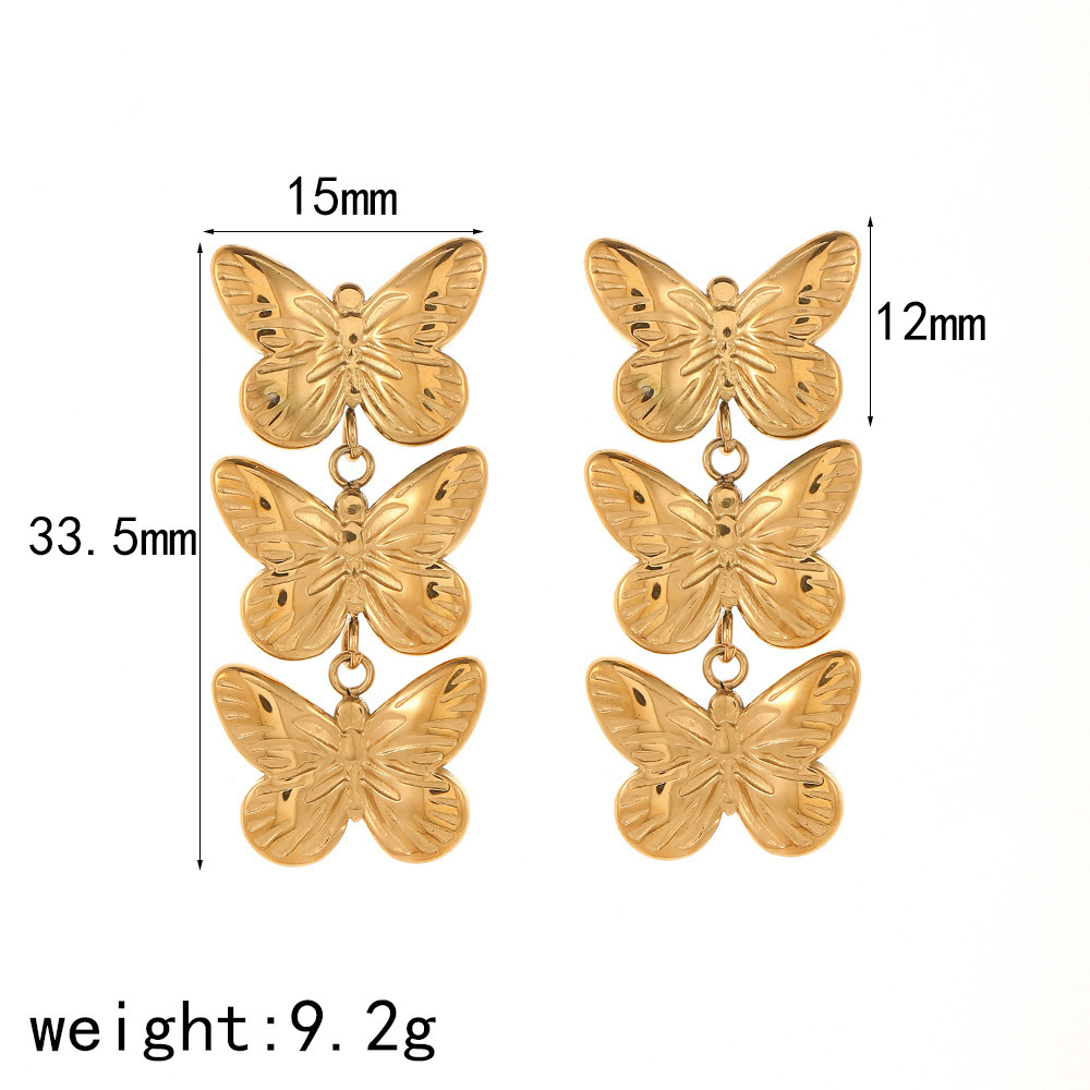 1 Pair Chic Style Butterfly Stainless Steel 18K Gold Color Plated Women's Dangle Earrings h5 