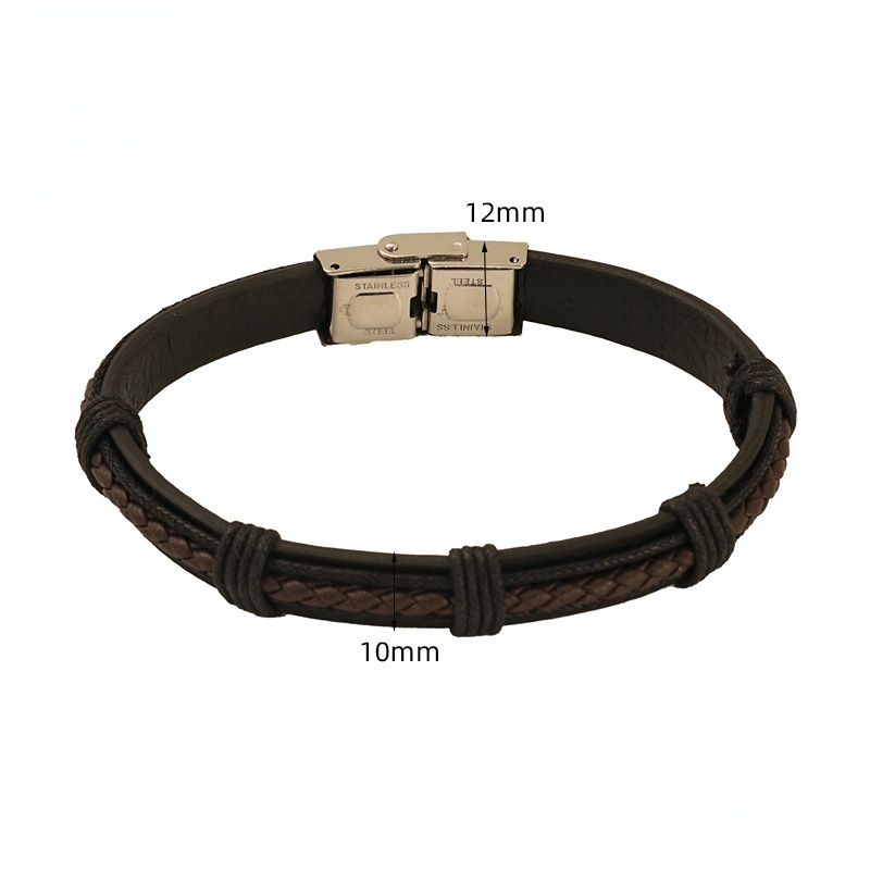 Schwarz / 1 Stück Klassische Serie Modernes geflochtenes Leder Edelstahl Herrenmode Armband 