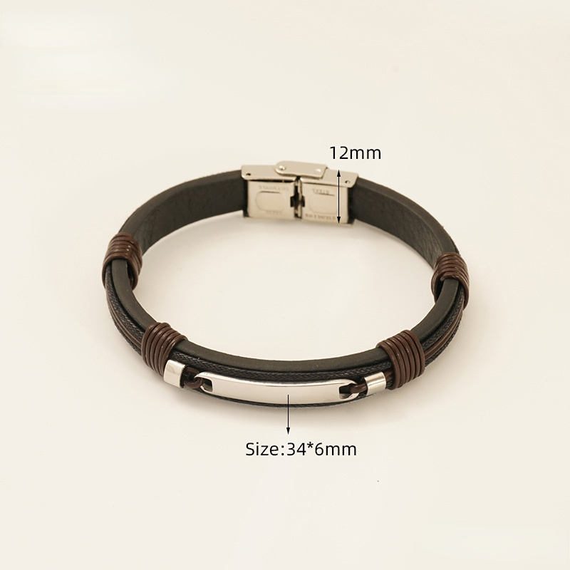 Schwarz / 1 Stück Klassische Serie Modernes geflochtenes Leder Edelstahl Herrenmode Armband Bild3