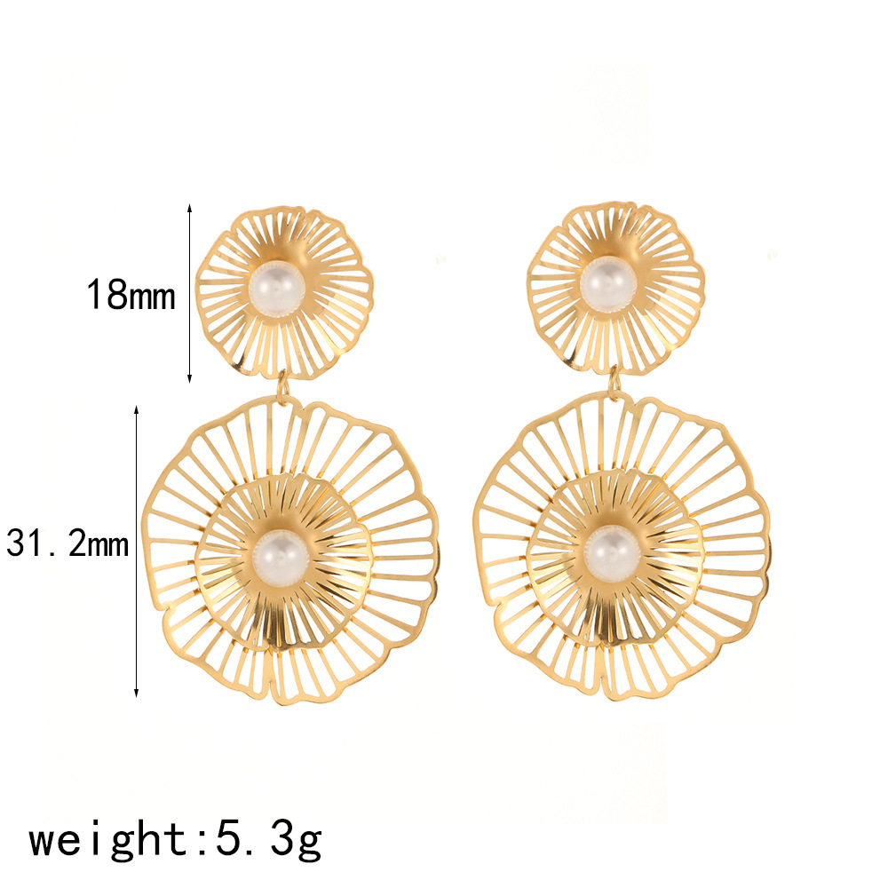 1 Paar einfache Serie Daily Flower Edelstahl 18 Karat vergoldet künstliche Perle Damen-Ohrhänger