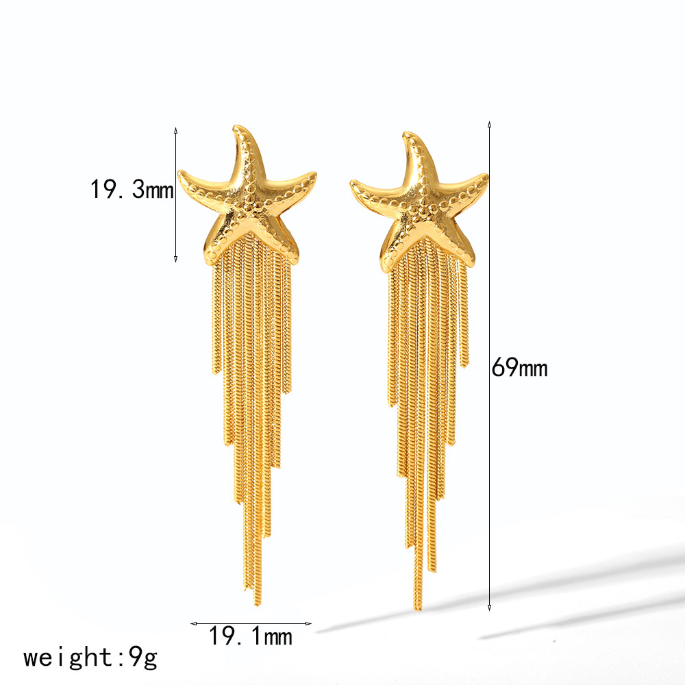 1 Pair Simple Series High-end Tassel Stainless Steel  Gold Color Women's Dangle Earrings h5 