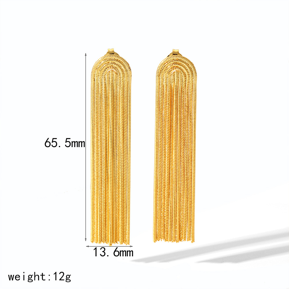 1 Pair Simple Series High-end Tassel Stainless Steel  Gold Color Women's Dangle Earrings h5 