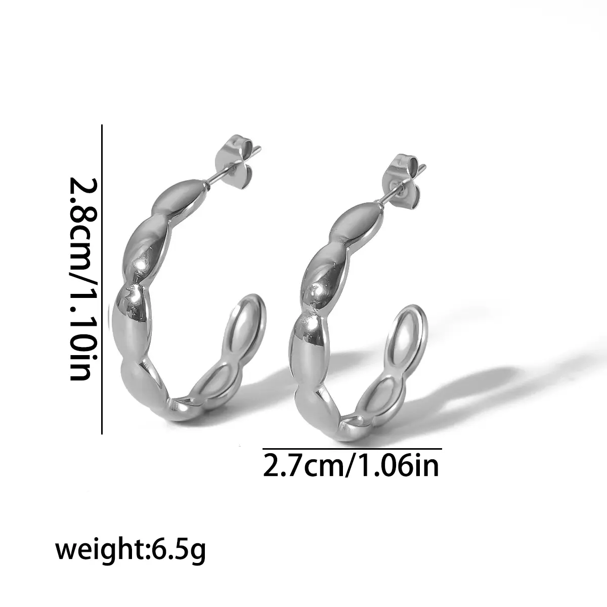 1 Pair Simple Commute Style Gloassy C Shape Stainless Steel  Gold Color Women's Hoop Earrings h5 