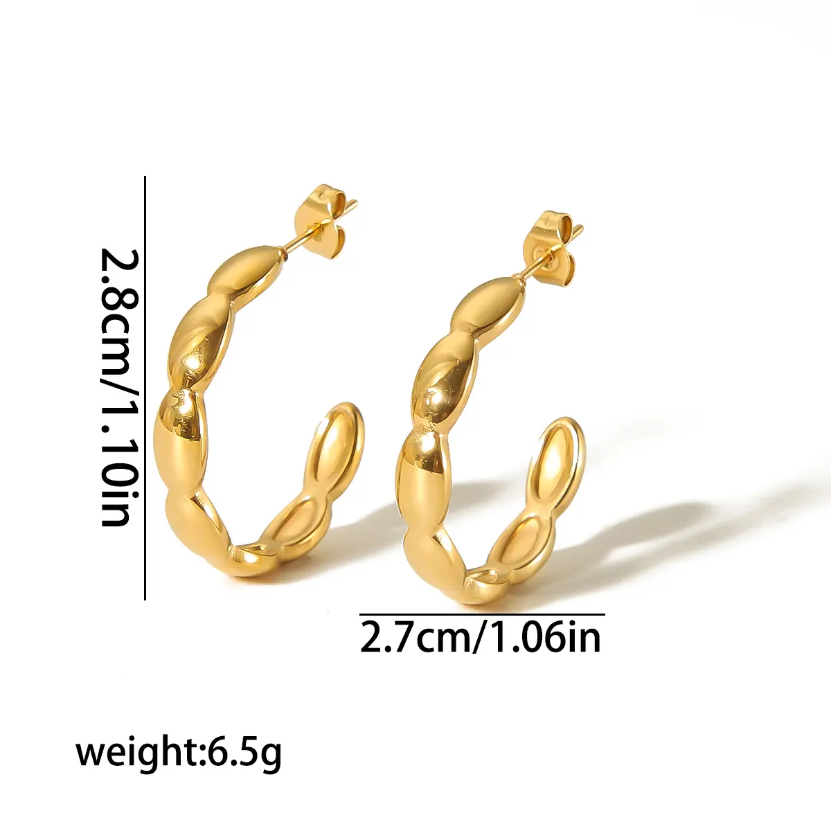 1 Pair Simple Commute Style Gloassy C Shape Stainless Steel  Gold color Plated Women's Hoop Earrings h5 