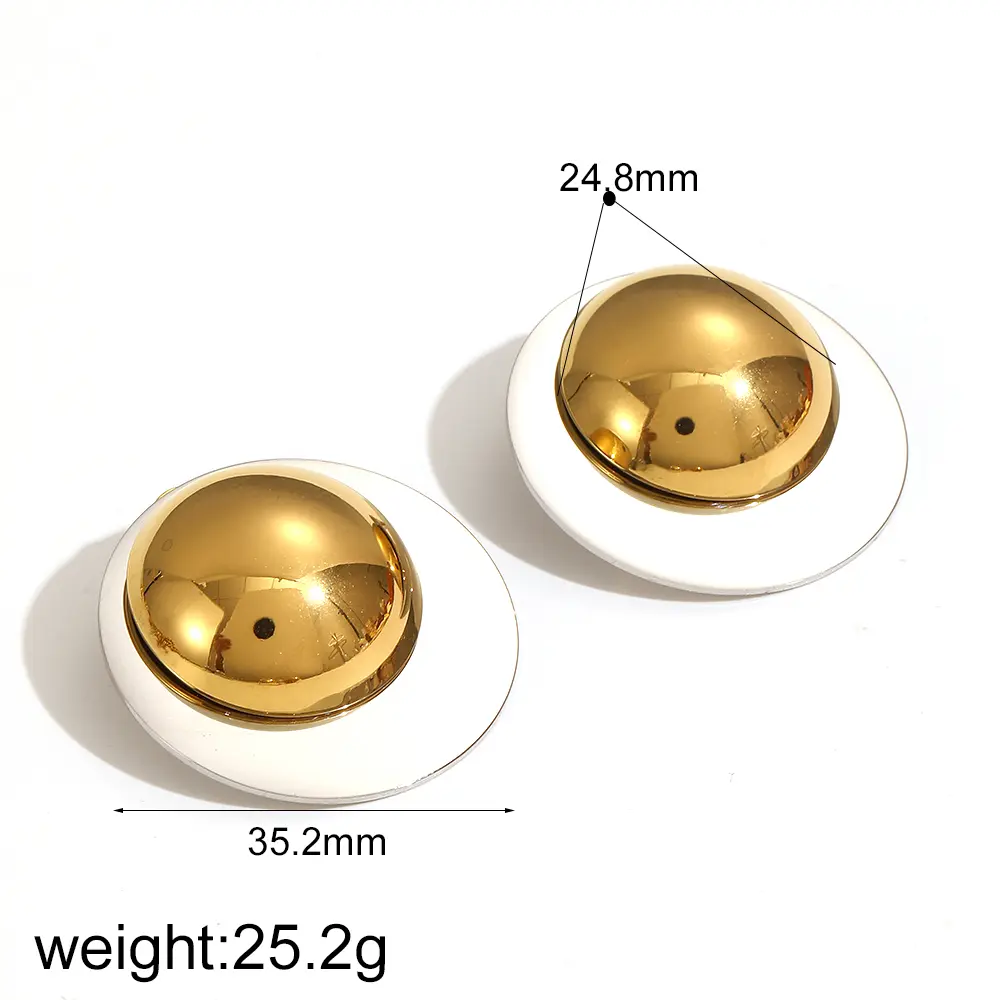 1 Pair Simple Series Daily Round Stainless Steel  Gold Color Women's Stud Earrings h5 