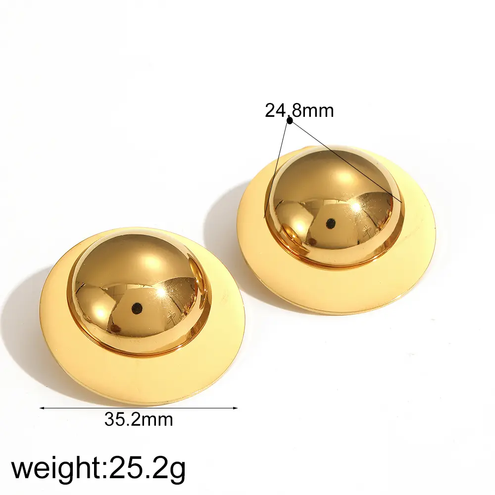 1 Pair Simple Series Daily Round Stainless Steel  Gold Color Women's Stud Earrings h5 