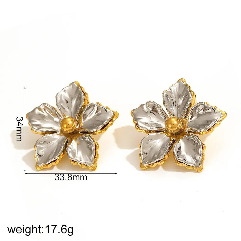 1 Pair Simple Series Daily Flower Stainless Steel 18K Gold Color Plated Women's Stud Earrings h5 