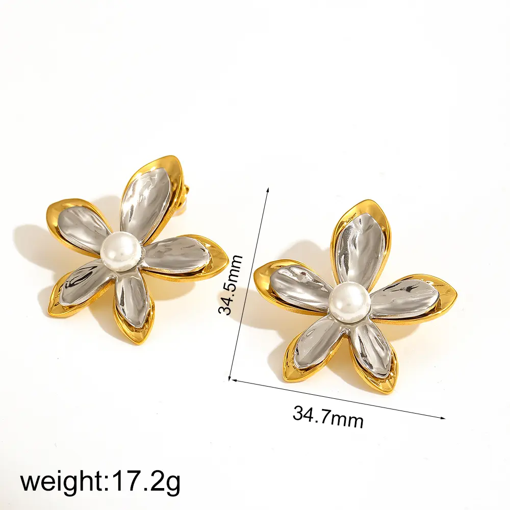 1 Pair Simple Series Daily Flower Stainless Steel 18K Gold Color Plated Artificial Pearl Women's Stud Earrings h5 