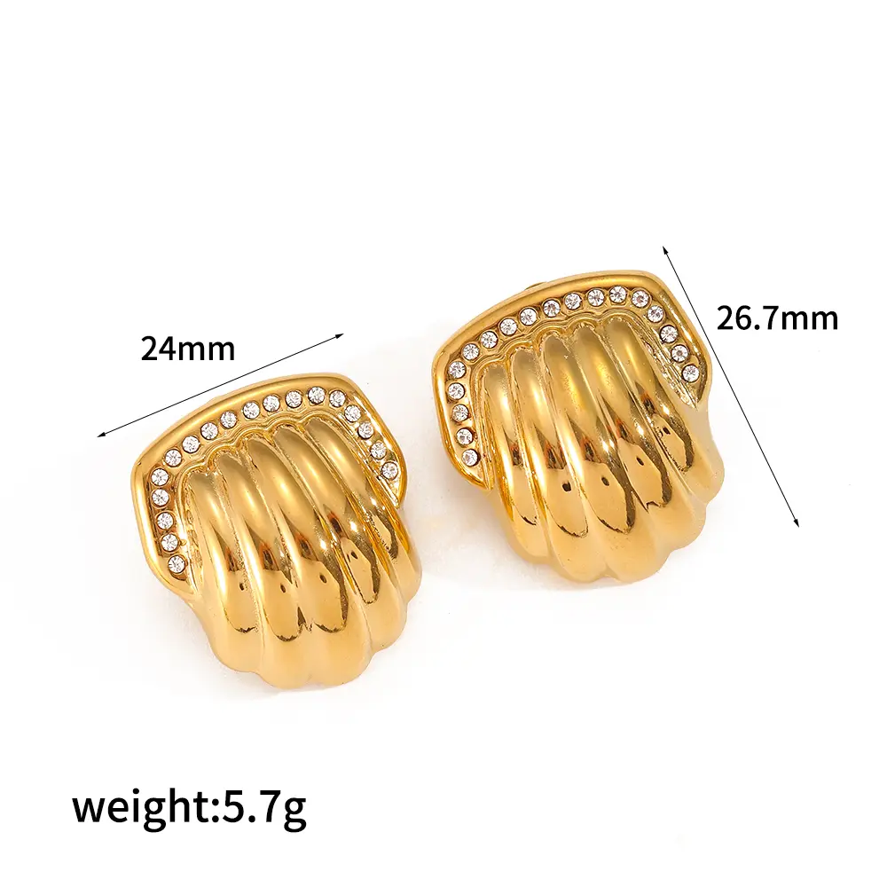 1 Pair Simple Series Classic Geometric Stainless Steel  Gold Color Plated Rhinestone Women's Stud Earrings h5 