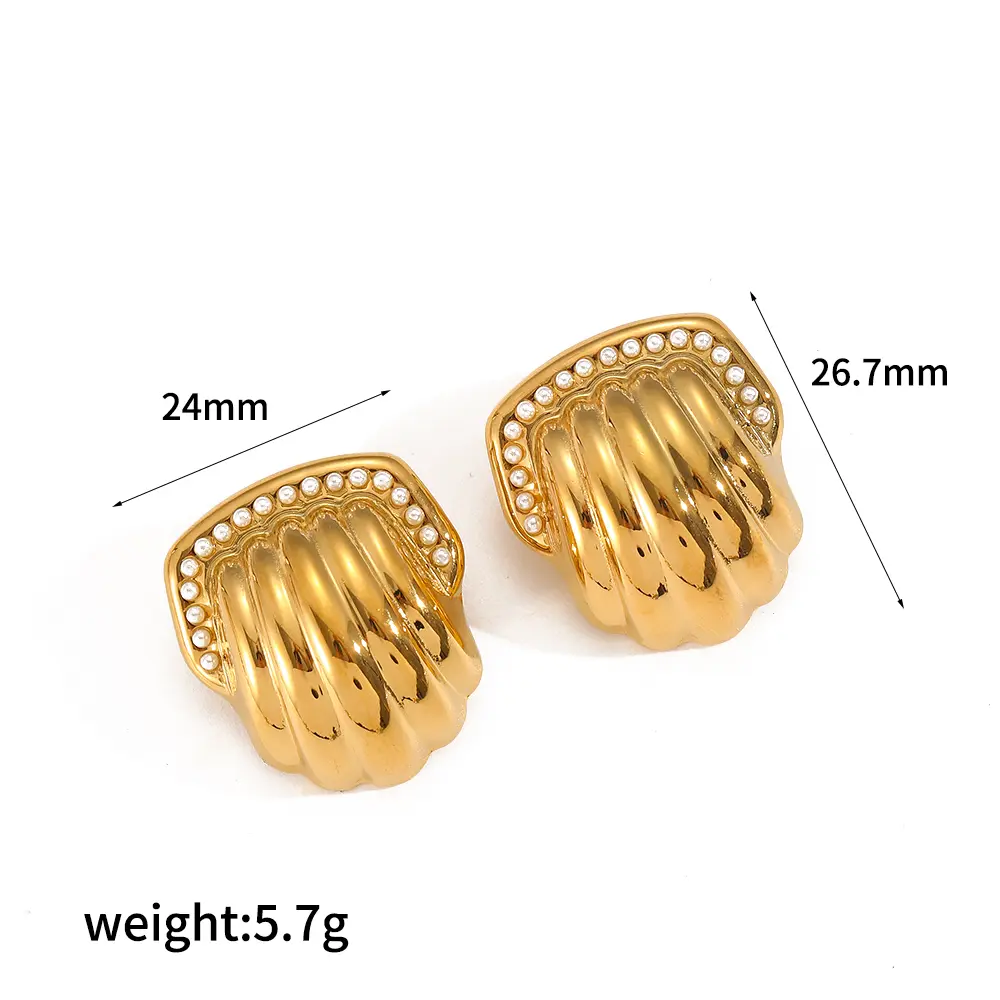 1 Pair Simple Series Classic Geometric Stainless Steel  Gold Color Artificial Pearl Women's Stud Earrings 