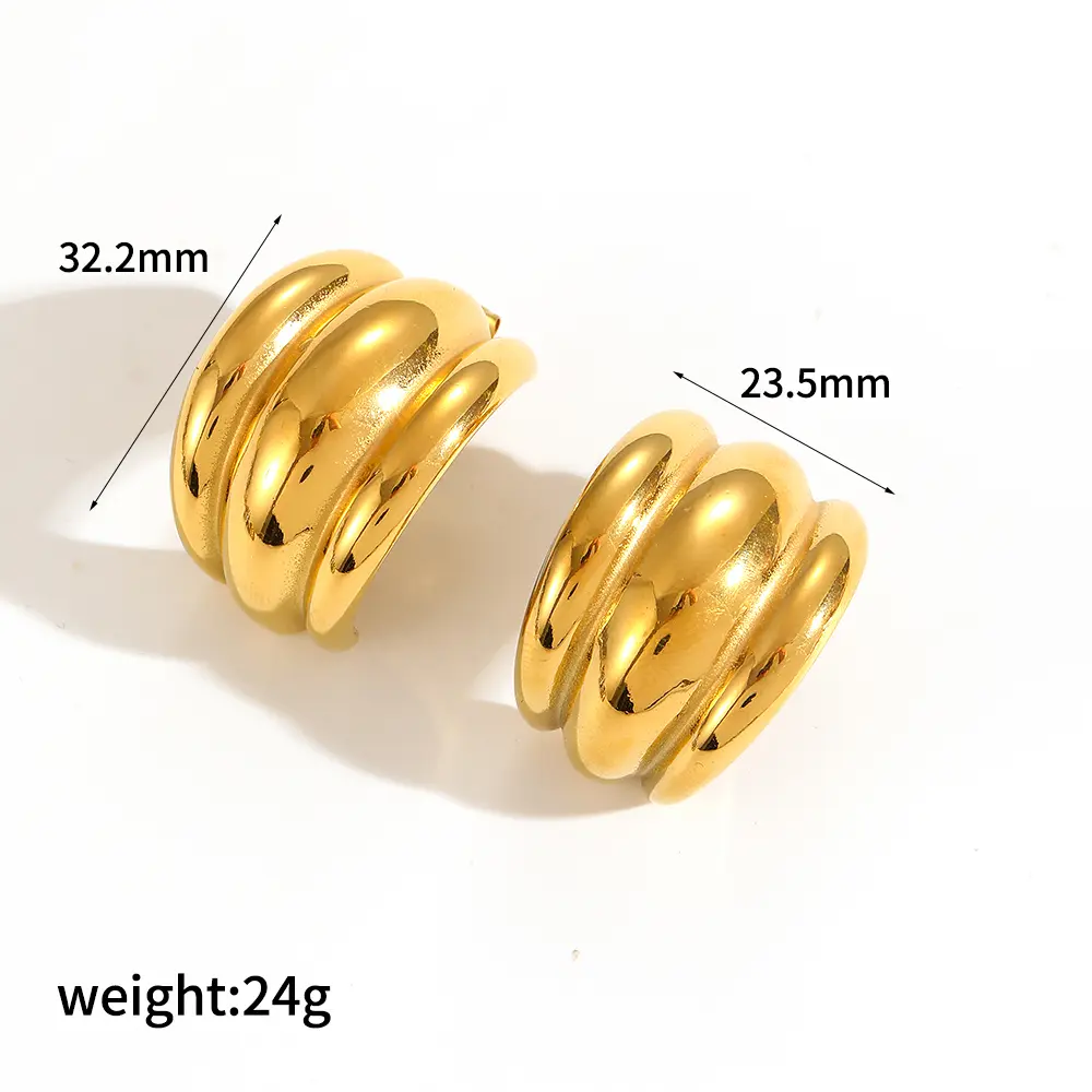 1 Pair Simple Series Simple Geometric Stainless Steel  Gold Color Women's Stud Earrings h5 