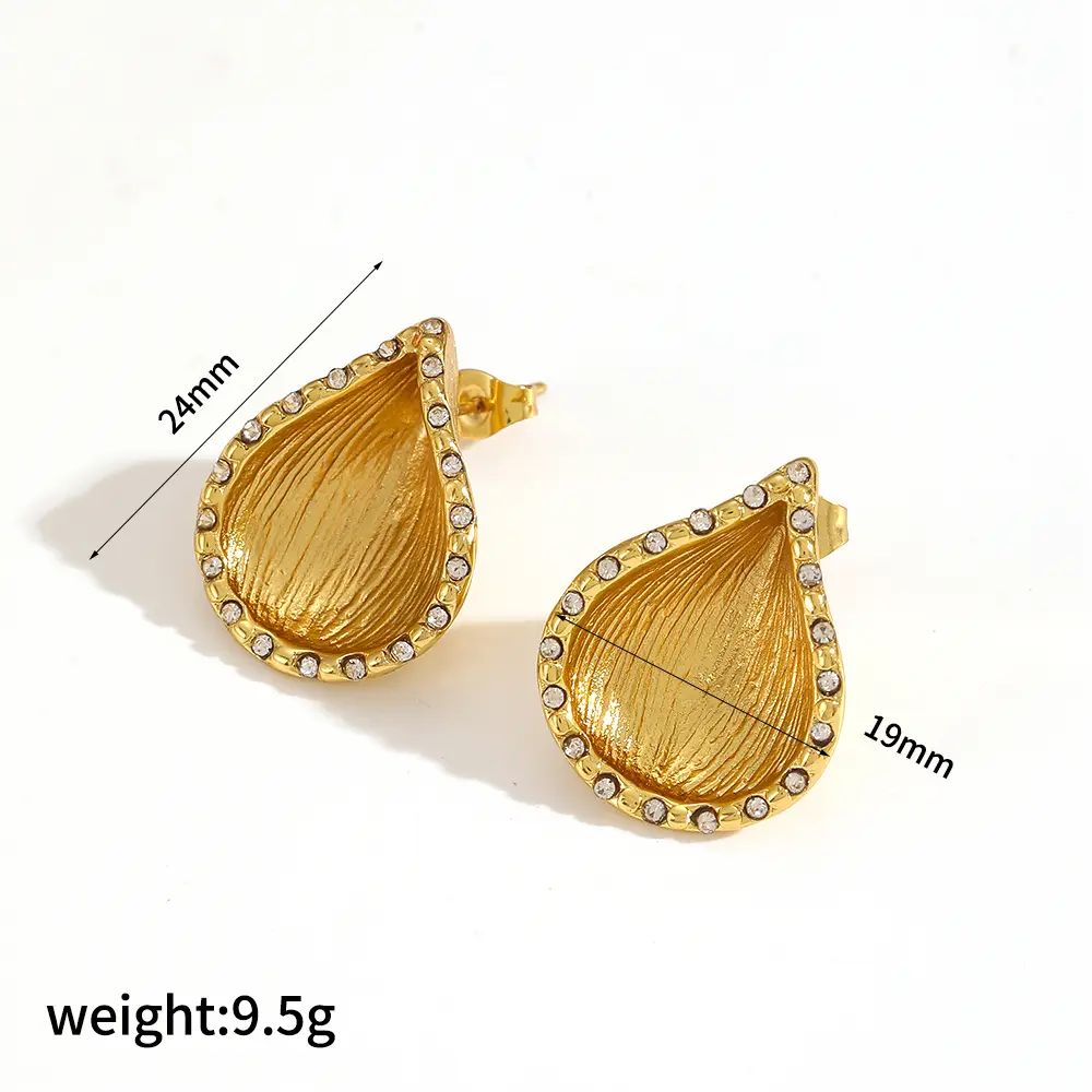 1 Pair Simple Series Light luxury Stainless Steel  Gold Color Rhinestone Women's Stud Earrings h5 