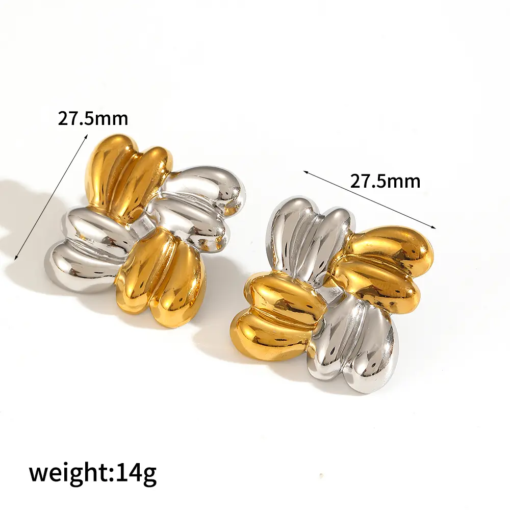 1 Pair Classic Series Geometric Stainless Steel  Gold Color Women's Stud Earrings h5 