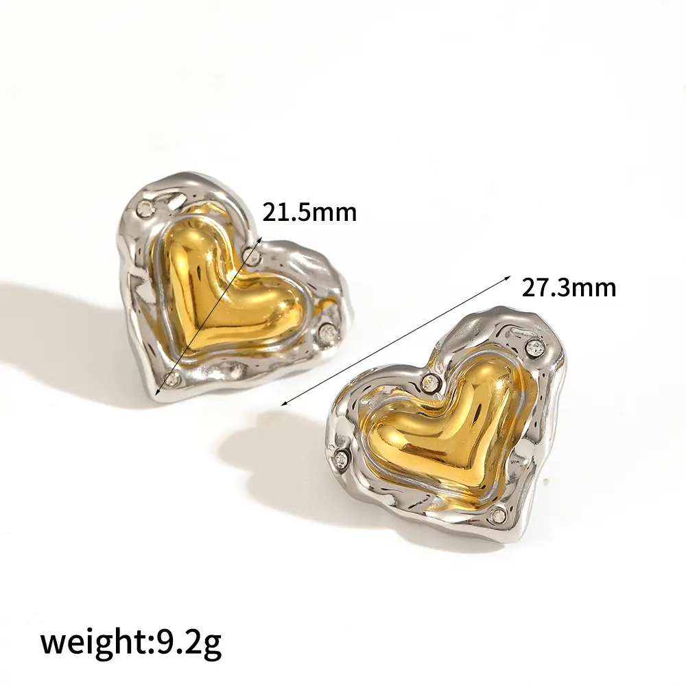 1 Pair Classic Series Heart Stainless Steel  Gold Color Plated Women's Stud Earrings h5 