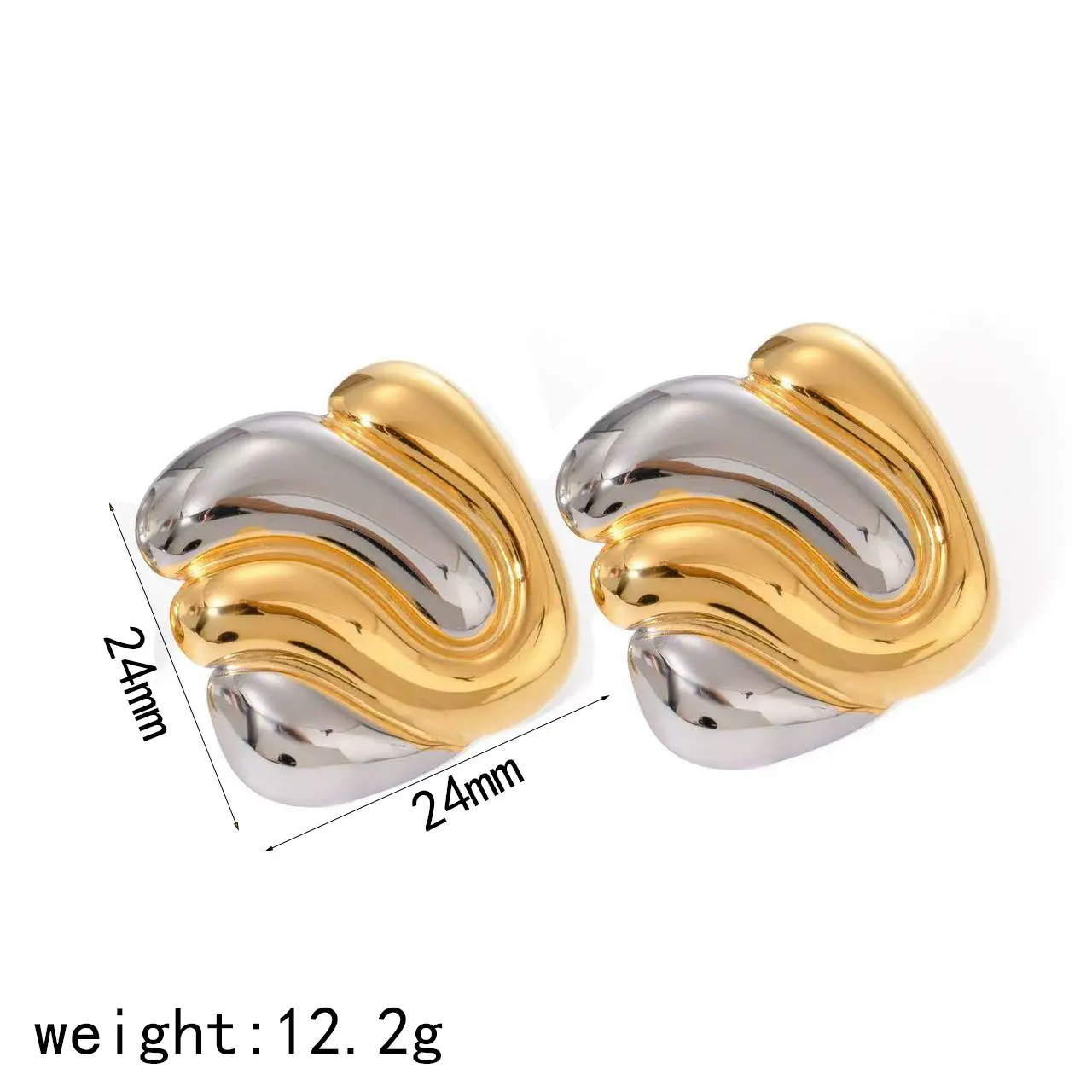 1 Pair Classic Series Geometric Stainless Steel 18K Gold Color Plated Women's Stud Earrings h5 