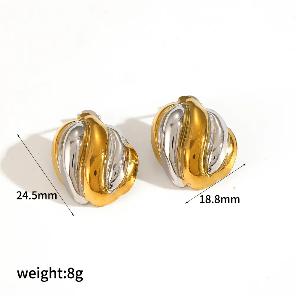 1 Pair Classic Series Geometric Stainless Steel  Gold Color Women's Stud Earrings h5 