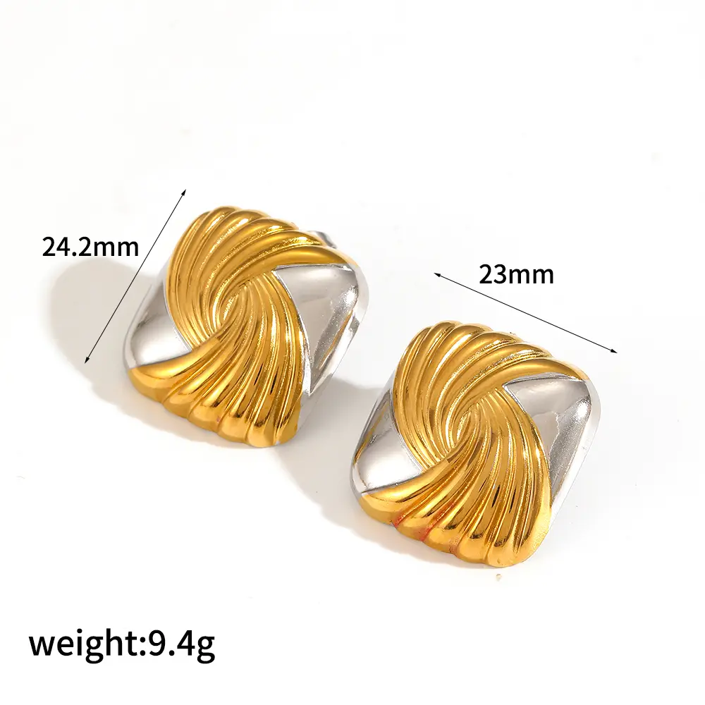 1 Pair Classic Series Geometric Stainless Steel  Gold Color Women's Stud Earrings h5 