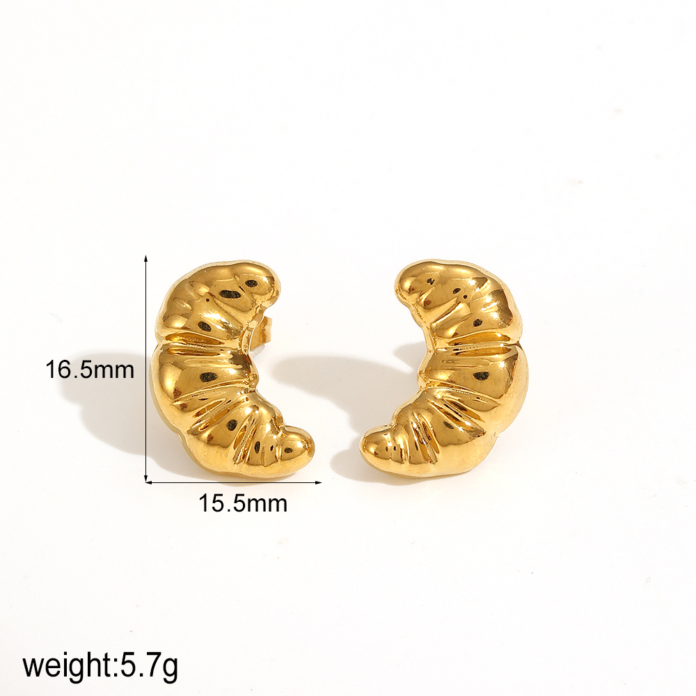 1 Pair Simple Series Daily Croissant Stainless Steel  Gold Color Women's Stud Earrings h5 