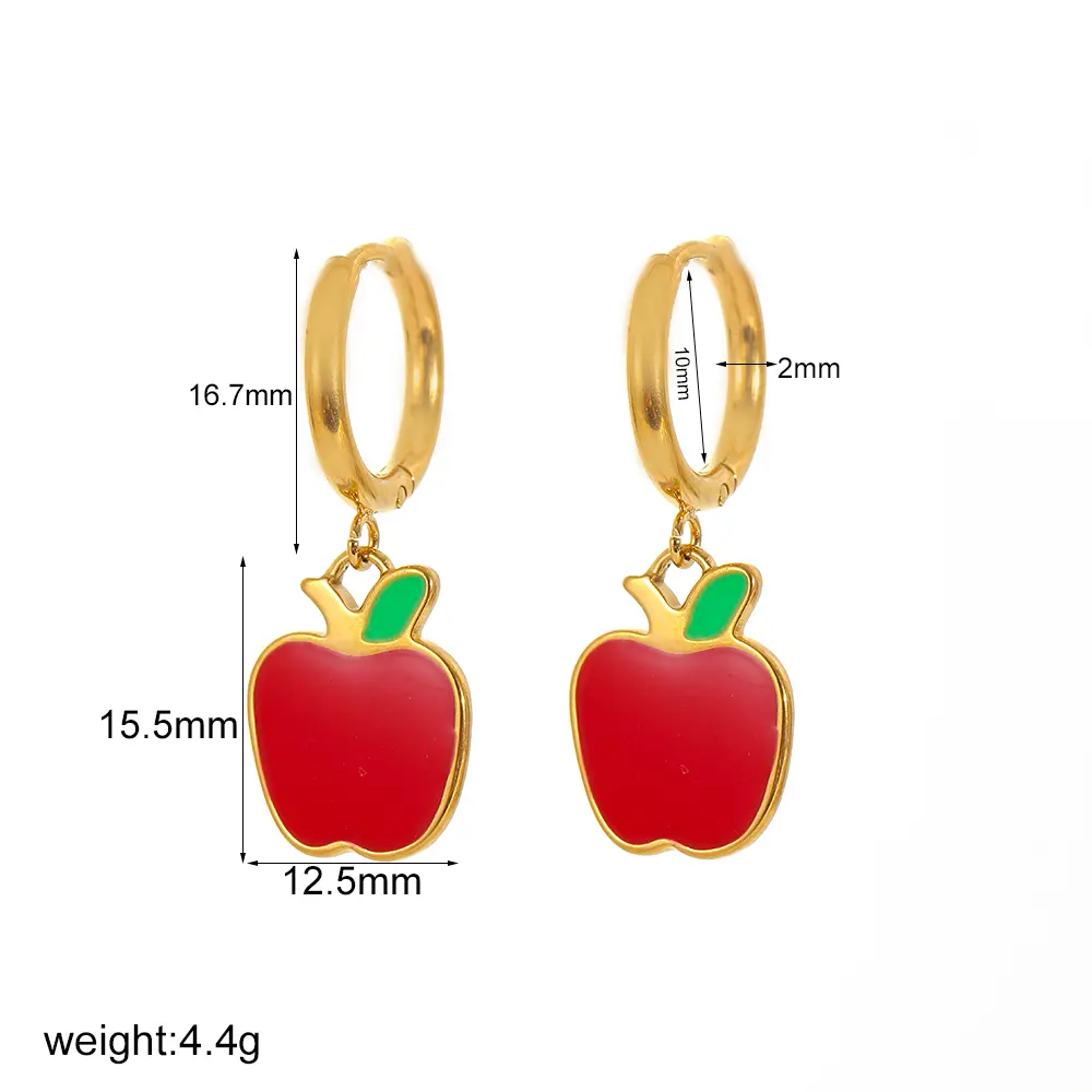 1 Pair Simple Series Daily Apple Stainless Steel 18K Gold Color Plated Women's Dangle Earrings h5 