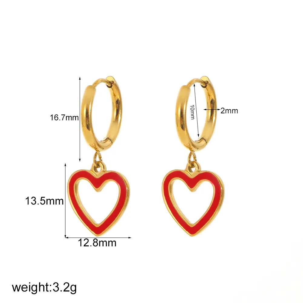 1 Pair Simple Series Daily Heart Stainless Steel  Gold Color Plated Women's Dangle Earrings h5 