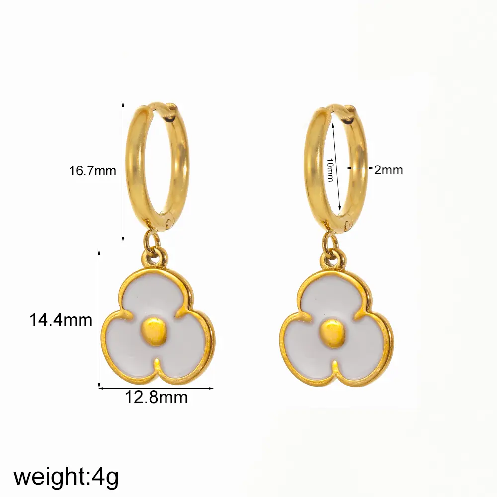 1 Pair Simple Series Daily Flower Stainless Steel  Gold Color Plated Women's Dngle Earrings h5 