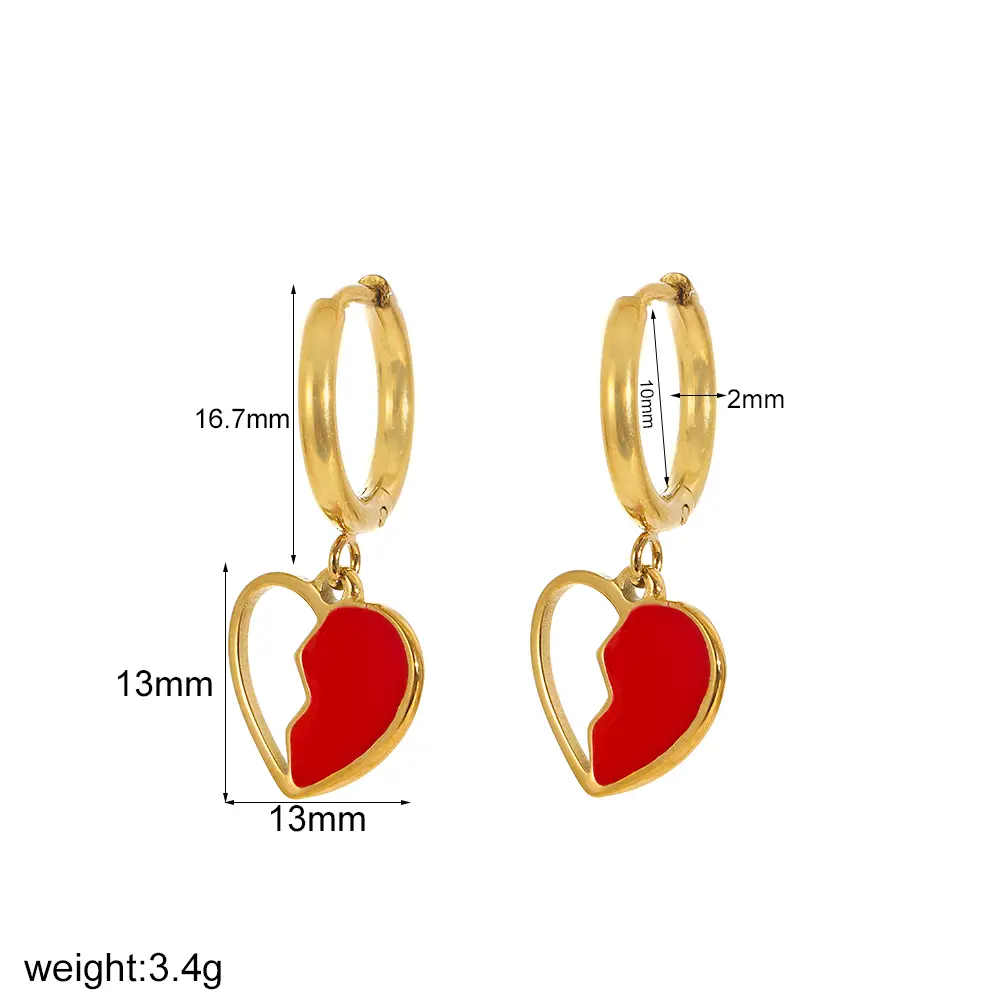 1 Pair Simple Series Daily Heart Stainless Steel  Gold Color Plated Women's Dangle Earrings h5 