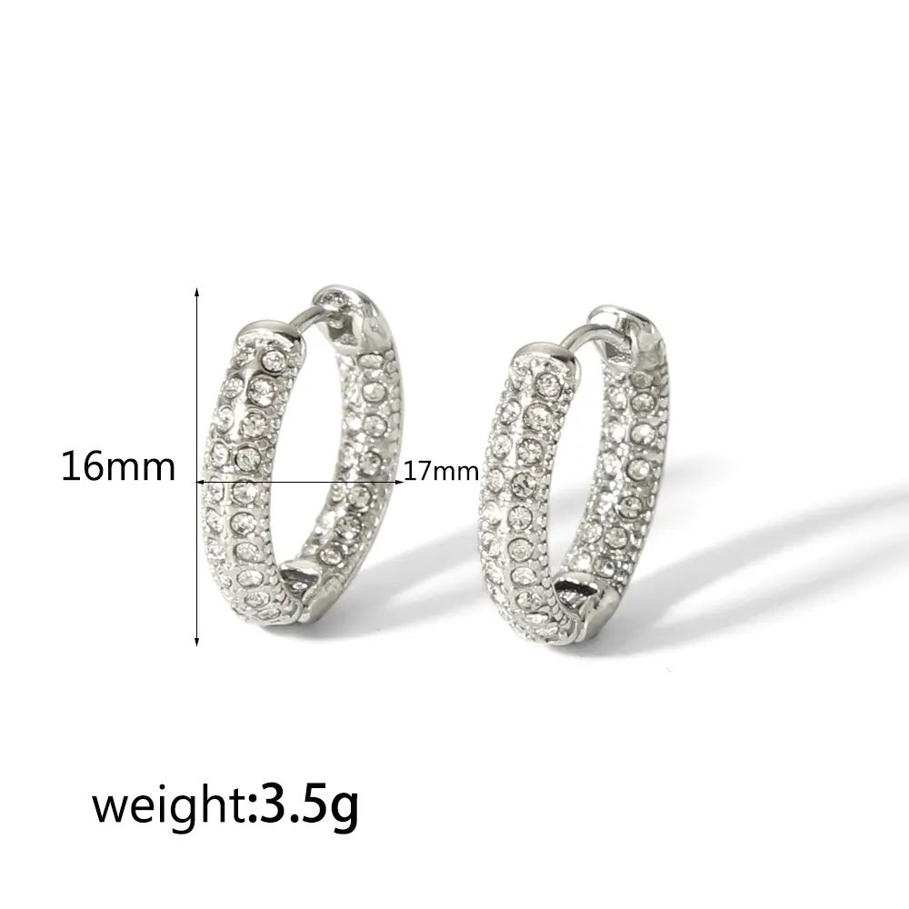 1 Pair Simple Series Casual Round Stainless Steel  Gold Color Zircon Women's Hoop Earrings h5 