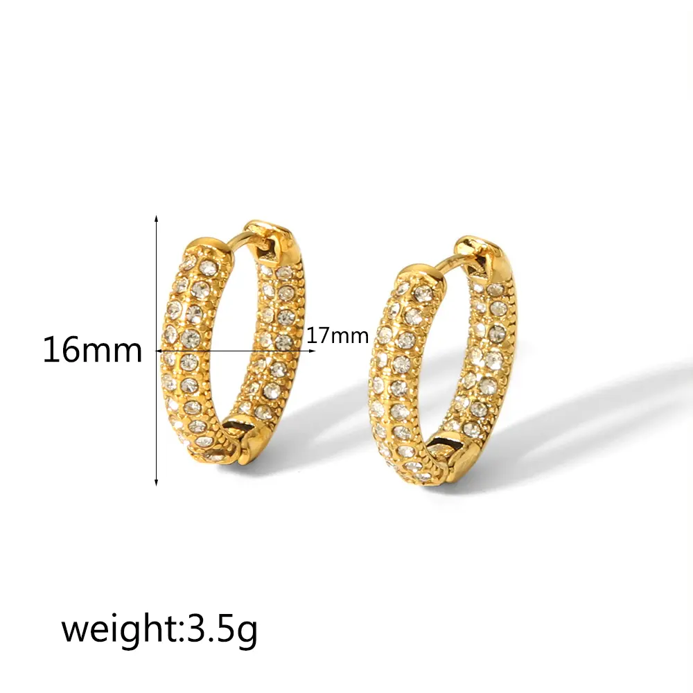 1 Pair Simple Series Casual Round Stainless Steel  Gold Color Plated Zircon Women's Hoop Earrings h5 