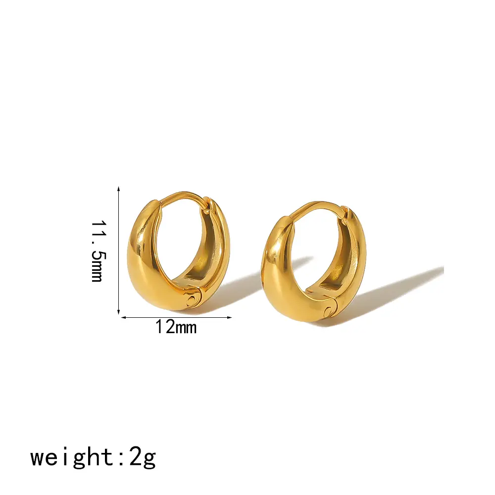 1 Pair Simple Series Casual Round Stainless Steel 18K Gold Color Plated Women's Hoop Earrings h5 