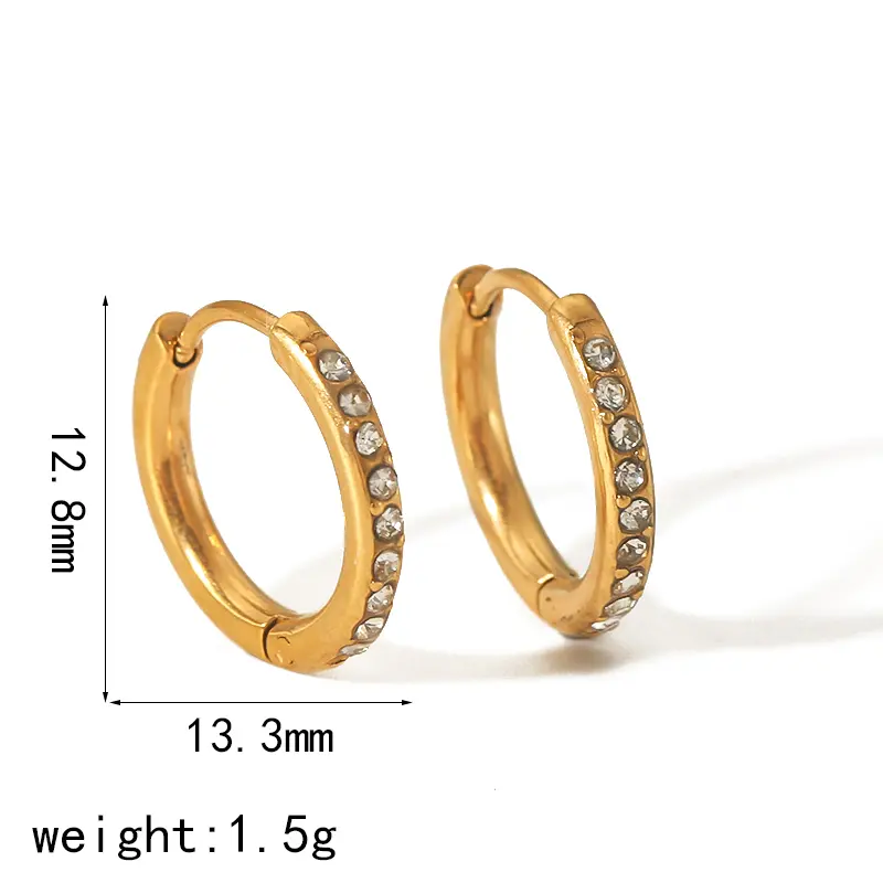 1 Pair Simple Series Casual Geometric Stainless Steel  Gold Color Plated Zircon Women's Hoop Earrings h5 