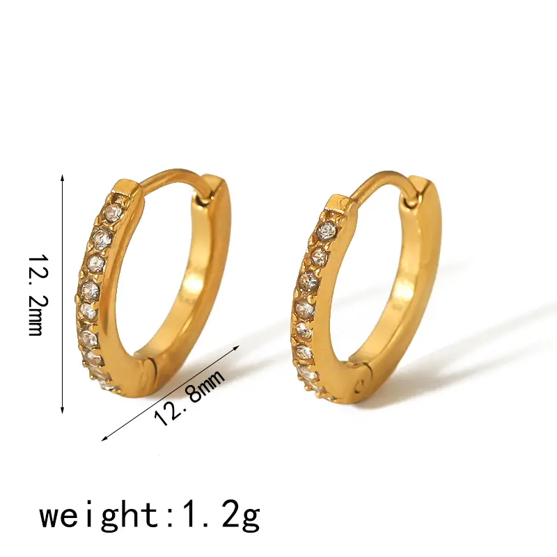 1 Pair Simple Series Casual Geometric Stainless Steel 18K Gold Color Plated Zircon Women's Hoop Earrings h5 