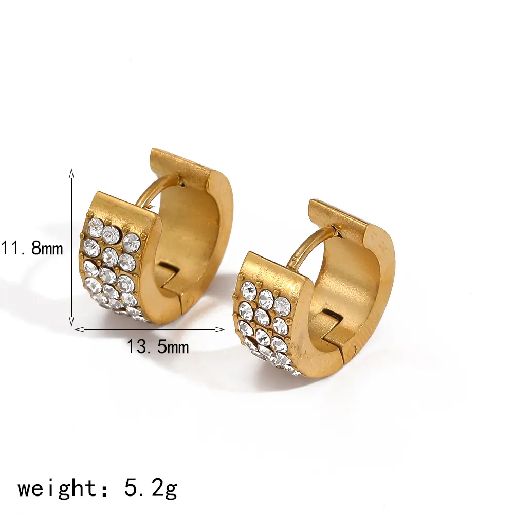 1 Pair Simple Series Casual Geometric Stainless Steel  Gold Color Zircon Women's Hoop Earrings h5 