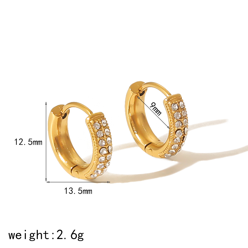 1 Pair Simple Series Casual Geometric Stainless Steel  Gold Color Zircon Women's Hoop Earrings h5 