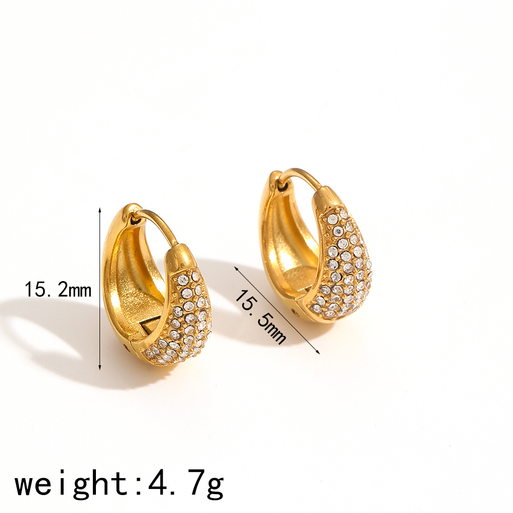 1 Pair Simple Series Casual Geometric Stainless Steel  Gold Color Plated Zircon Women's Hoop Earrings h5 