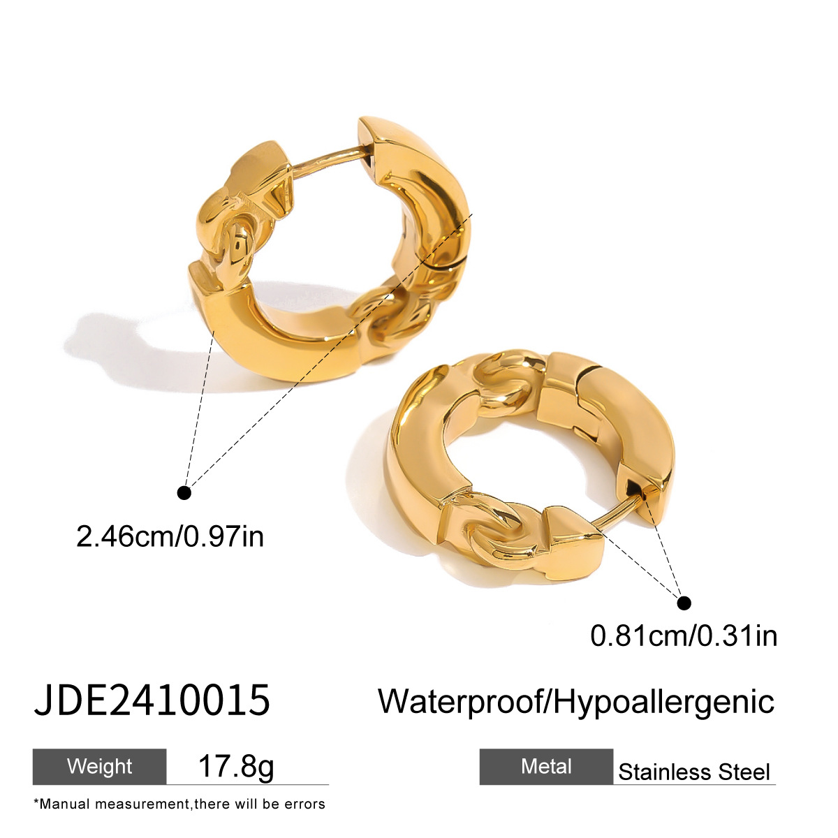 1 Pair Simple Series Elegant Annular Stainless Steel  Gold Color Women's Hoop Earrings h5 