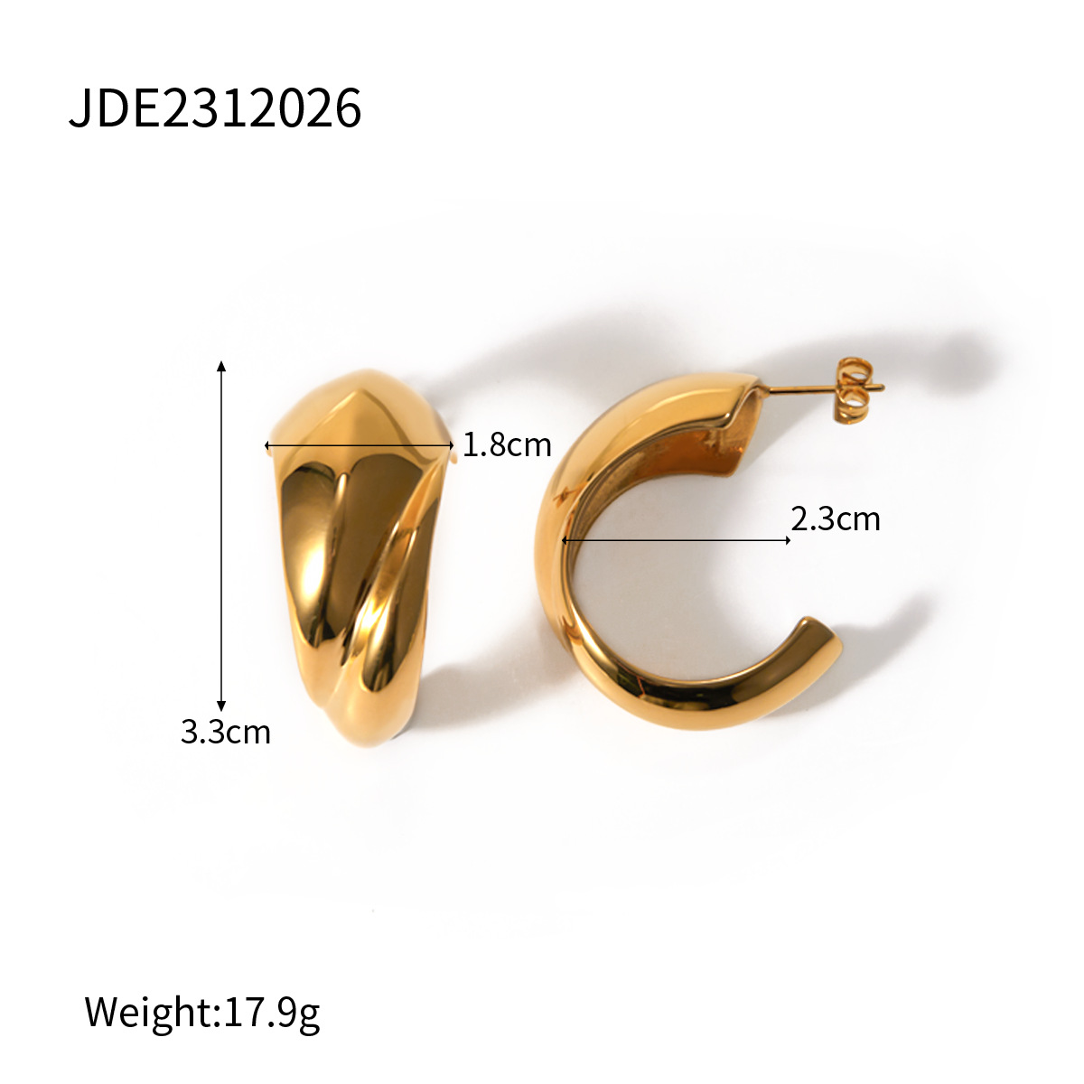 1 Pair Simple Style C Shape Stainless Steel  Gold Color Women's Hoop Earrings h5 