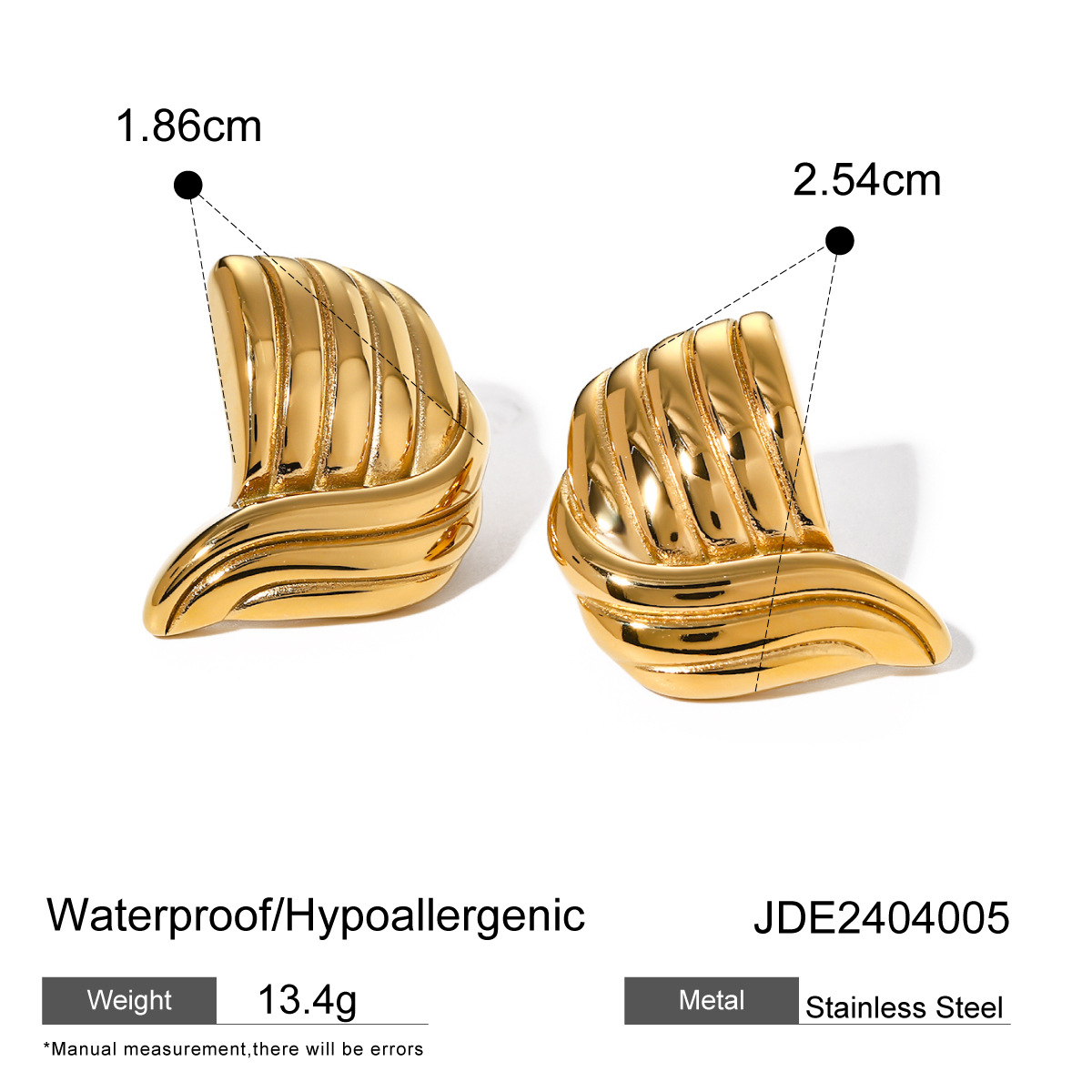 1 Pair Vacation Beach Simple Style Threaded Wave Shape Stainless Steel  Gold Color Women's Stud Earrings 